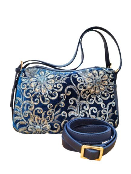 BOLSO MEDIANO TERCIOPELO BORDADO DOBLE ASA