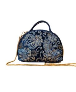 BOLSO DE MANO TERCIOPELO AZUL BORDADO