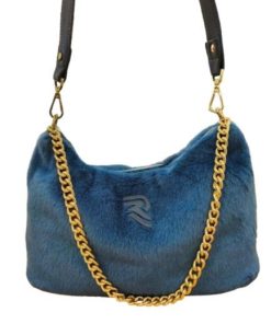 Alternative view of BOLSO PELO AZUL PEQUEÑO CADENA DORADA