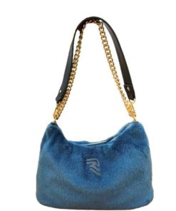 BOLSO PELO AZUL PEQUEÑO CADENA DORADA